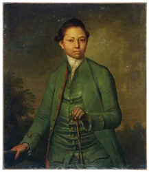 Retrato de um jovem com um casaco verde e uma bengala na mão (óleo sobre tela)
