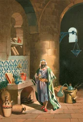 Rhases em seu laboratório químico em Bagdá