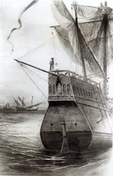 O momento supremo na noite de 11 de outubro de 1492, de "A história padrão dos jovens dos Estados Unidos", 1895 (gravura) (foto bundw)