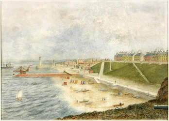 Roker Terrace e entrada do porto de Holey Rock (aquarela sobre papel)