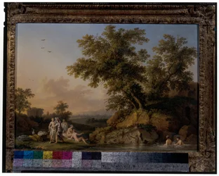 Um par de paisagens com ninfas a banharem-se