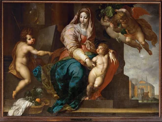 Santa Maria com o Menino Jesus, o jovem São João Batista e os anjos (pintura sobre tela)