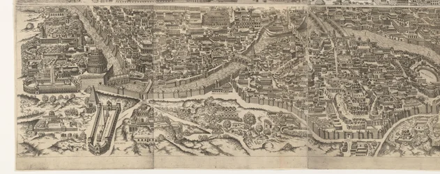 Mapa de Roma na época do Imperador Augusto (folha inferior)
Anteiquae urbis imago accuratissime ex vetusteis monumenteis formata
Effigies antiquae Romae ex vestigiis aedificiorum ruinis (...)