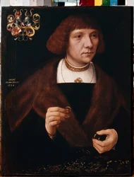 Retrato masculino com anéis. Retrato masculino com Anéis. Pintura de Jacob van Utrecht (ca. 1479-após 1525)