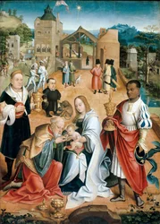 A Adoração dos Reis Magos (Painel Central do Tríptico) - Peinture de Jacob Claesz. van Utrecht (ca. 1480-ca. 1530)