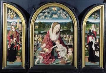 Virgem e Criança com Anjos Produtores de Música e a família Sampsons-Coolen, Triptych, 1500-1525