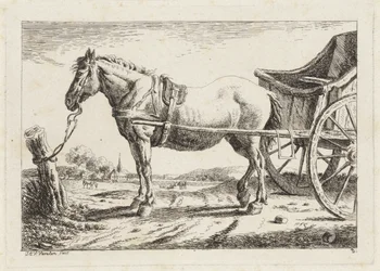 Cavalo em pé, engatado na frente de uma carruagem Seis gravuras após desenhos de vários mestres (título da série)