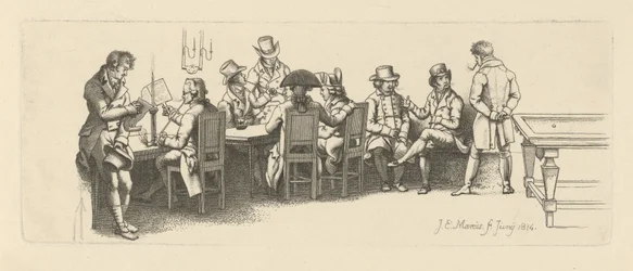 Homens em uma cafeteria com sala de bilhar, 1814