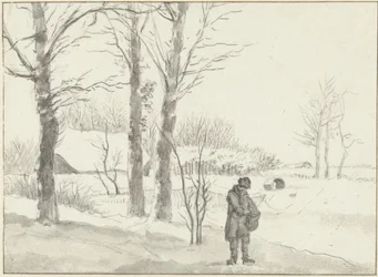 Paisagem de neve com homem de pé