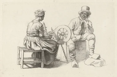 Folha de estudo com uma mulher em uma roda de fiar e um homem sentado Impressões de estudo / Etudes gravées (título da série)