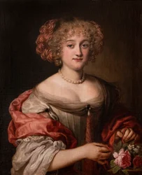 Retrato de uma senhora da família Colonna, a meio comprimento, com um vestido cinzento-pomba e uma capa de seda cor-de-rosa