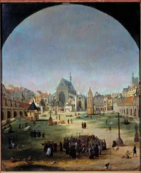o cemitério dos Inocentes e a sua vala comum sob o reinado de François I Pintura de Jakob Grimer (1526-c. 1589)