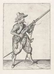 Mosqueteiro colocando o seu casaco por baixo, c.1600