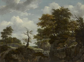 Paisagem com ponte, gado e figuras, c.1660