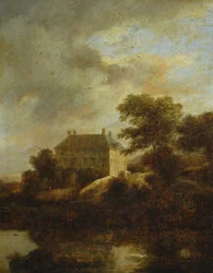 Paisagem, com, casa rural