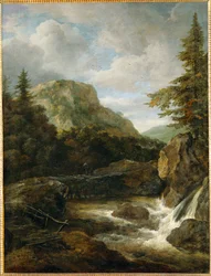 Paisagem de montanha com cascata (pintura sobre tela)