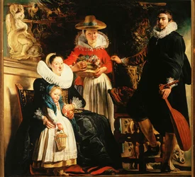 Jacob Jordaens e a sua família num jardim (pintura sobre tela)
