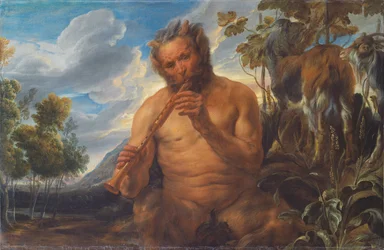 Sátiro tocando a infância de Júpiteres de cachimbo, ca 1639