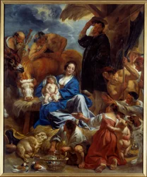 A Adoração dos Pastores Pintura de Jacob Jordaens (1593-1678) (ec.flam.) 1616-1620 Sol. 1,95x1,22 m Lyon, Musee des Beaux Arts