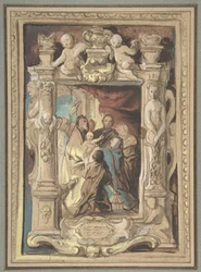 A apresentação no templo, com um desenho para uma moldura esculpida, c. 1630-1635.