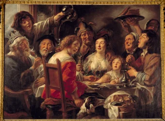 O rei bebe ou o sorteio da festa da epifania Pintura de Jacob Jordaens (1593-1678) (ec.flam.) Sol do século XVII. 1,52x2,04 m