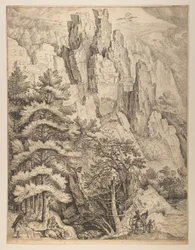 Paisagem boémia com casais e caçadores (prato da esquerda)