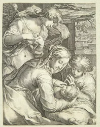 Virgem Maria com criança e dois anjos