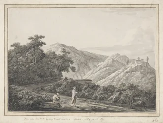 Ver perto do moinho olhando para Licenza: Horaces Villa à esquerda, 1783 (cinza lavar com caneta e tinta preta sobre papel)