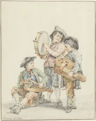 Três meninos com instrumentos musicais