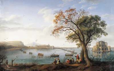 Caça ao Coot no Lago Fusano (óleo sobre tela)