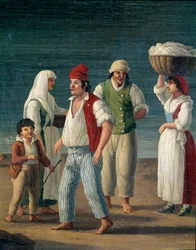 Pescadores e camponesas de Barletta, Itália - Pormenor, século XVIII - Museo Nazionale di San Martino, Nápoles