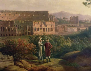 Johann Wolfgang von Goethe (1749-1832) visitando o Coliseu em Roma, c.1790