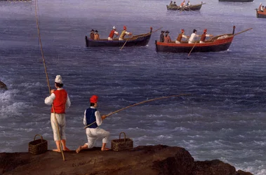 A Baía de Nápoles perto de Santa Lúcia mostrando as frotas navais que regressam de Argel