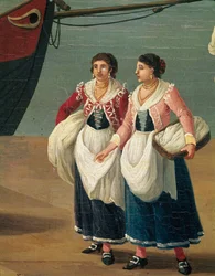 Duas raparigas de Monopoli, Apúlia, Itália (raparigas de Monopoli). Jacob Philipp Hackert, conhecido como Hackert d