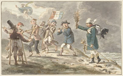 Desenho animado sobre o retiro de Napoleão I Bonaparte da Rússia