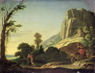 Paisagem com a reunião de Moisés e Aarão no Monte Horeb, 1626 ou 1620 (óleo sobre cobre)