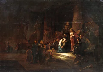 Cristo e a mulher apanhada em adultério (óleo no painel)