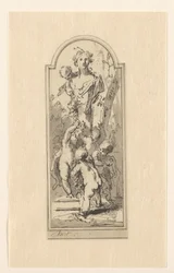Putti com busto de mulher entre as árvores