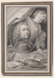 Autorretrato numa moldura decorativa alegórica