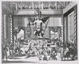 Deus mexicano Huitzilopochtli, de &39;Montanus de Niewe e tempo desconhecido&39;, 1671