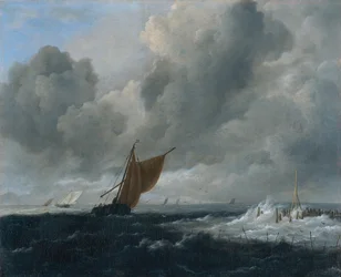 Holandês: Mar tempestuoso com navios à vela Mar tempestuoso com navios à vela