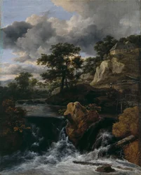 Paisagem montanhosa com uma cachoeira