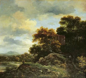 Paisagem, com, arborizado, Hillock