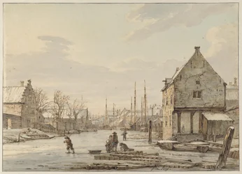 Vista junto à muralha da cidade de Dordrecht no inverno