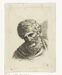 Busto de um homem com cabelo encaracolado e barba
