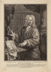 Retrato de Albert Seba, boticário e célebre coleccionador de espécimes de história natural