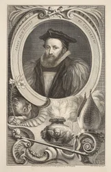 Retrato George Abbot, Archbisop de Canterbury, ilustração "das cabeças de pessoas ilustres de Grâ Bretanha", bar. de Knapton, Londres, 1742