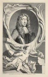 Retrato do tanoeiro de Anthony Ashley, conde de Shaftesbury, ilustração das Cabeças de pessoas ilustres de Grâ Bretanha , bar. de Knapton, Londres, 1742