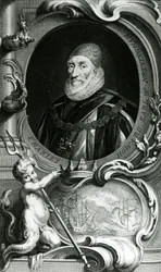 Retrato de Charles Howard, conde de Nottingham, ilustração "das cabeças de pessoas ilustres de Grâ Bretanha", bar. de Knapton, Londres, 1742
