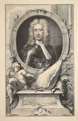 Retrato de Charles Mordaunt, conde de Peterborough, ilustração "das cabeças de pessoas ilustres de Grâ Bretanha", bar. de Knapton, Londres, 1742